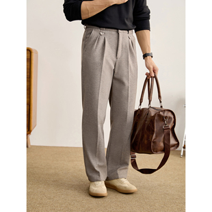 男冬内里磨毛绵羊毛混纺直筒西裤 LUUD 饰毛呢长裤 口双褶金属装 裤