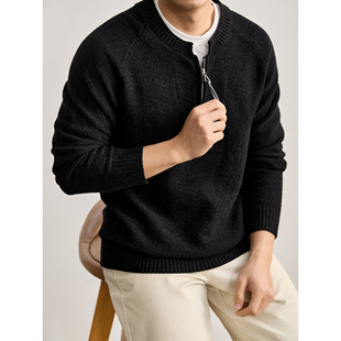 LUUD 轻奢韩版半拉链针织衫男士粗纺针织肌理假两件拼接纱线毛衣