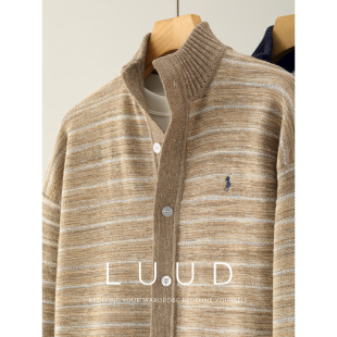 LUUD 男 抗起球包芯纱重磅半高立领针织外套渐变混色软糯毛衣开衫