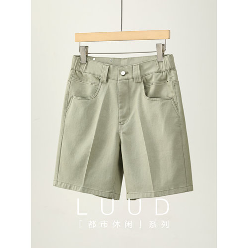 LUUD 铆钉创意个性口袋款牛仔短裤水洗棉混纺潮男outfit直筒中裤
