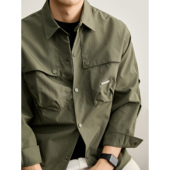 日系防风抽褶袖 男士 工装 LUUD 衬衫 秋冬纯色格子肌理多口袋薄外套