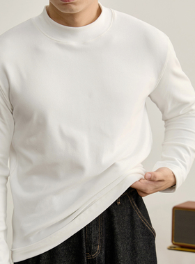 LUUD 儒雅白色冬季保暖德绒内搭打底衫男士半高领亲肤磨毛长袖T恤