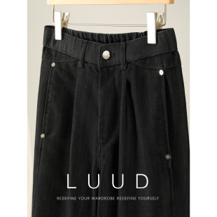 饰水洗棉直筒长裤 LUUD 铆钉装 半松紧腰牛仔裤 天丝莱赛尔混纺男士