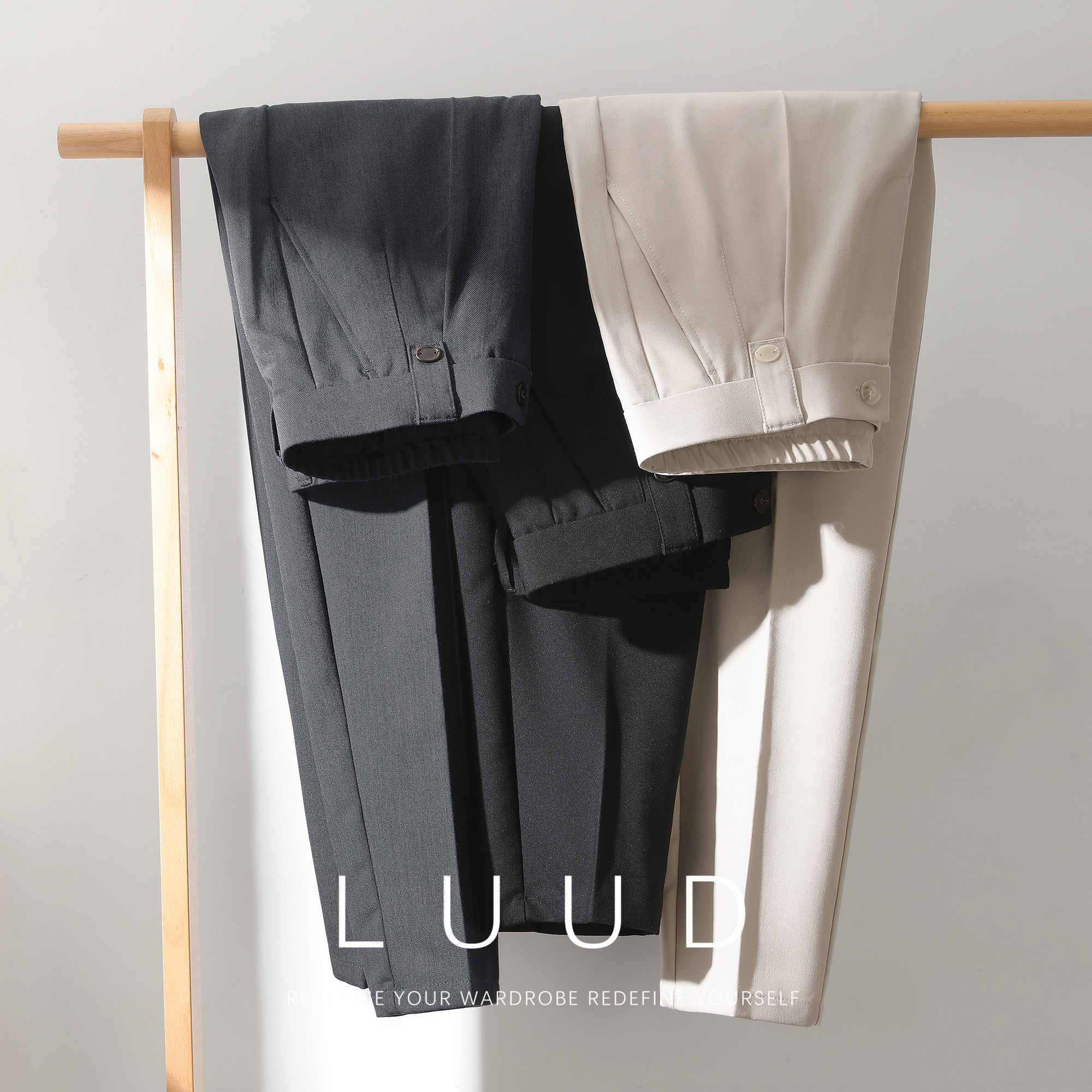 LUUD 时尚百搭英伦风轻奢休闲西裤男士复古微锥含羊毛小脚长裤子