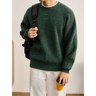 LUUD 男冬毛茸软糯毛衣 彩丝弹力重磅马海毛混色纱线假两件针织衫