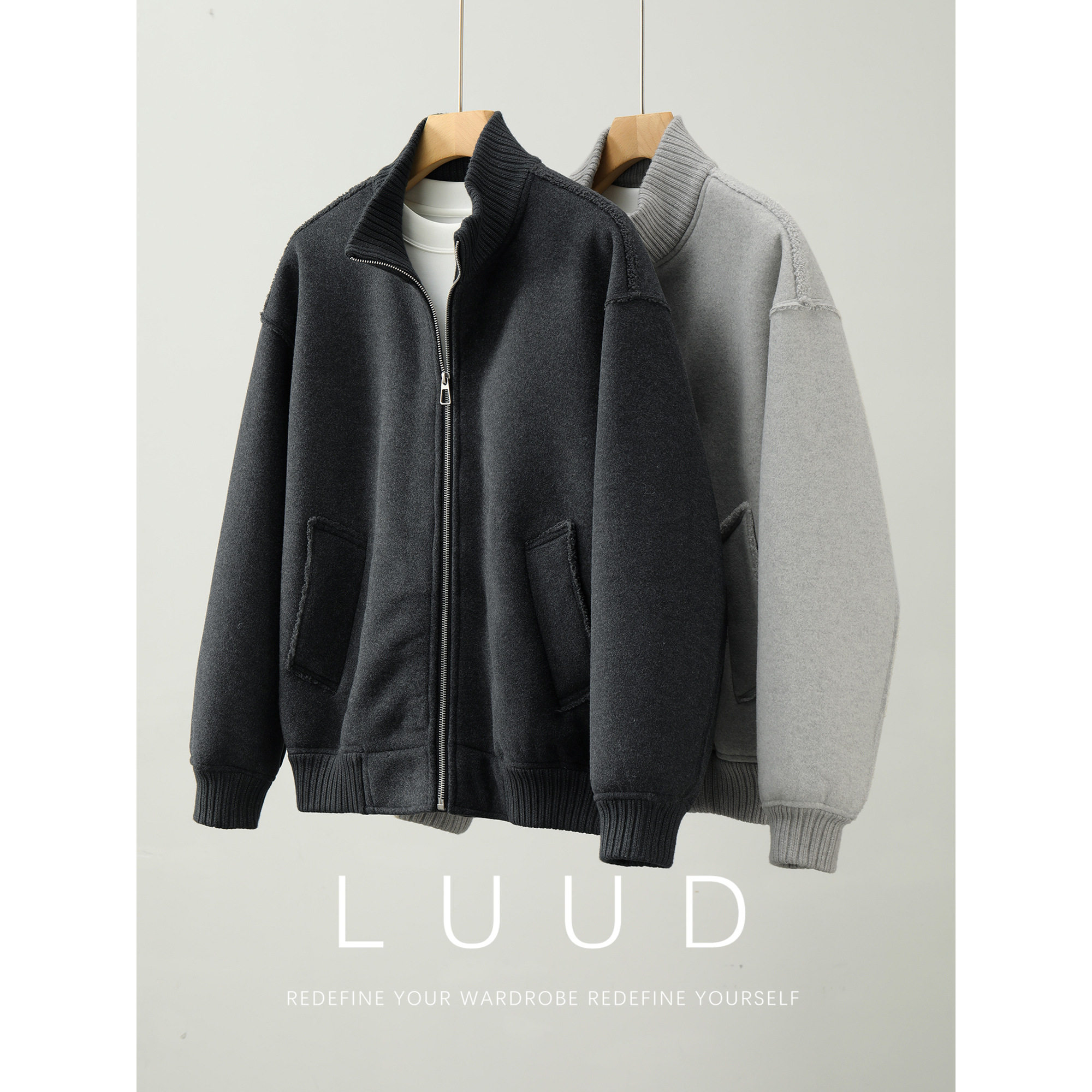 LUUD 解构分割拼接拼接针织重磅外套羊羔绒呢毛一体羊毛保暖夹克,男装,夹克,淘宝优惠券,粉丝福利购,淘宝优惠卷