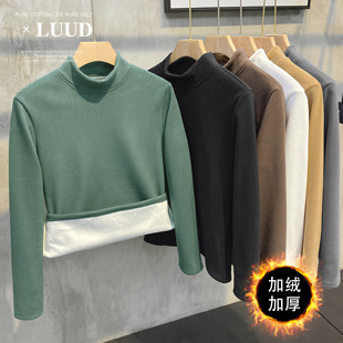 休闲百搭长袖 加厚一体绒立领T恤衫 保暖半高领打底上衣男 冬季 LUUD