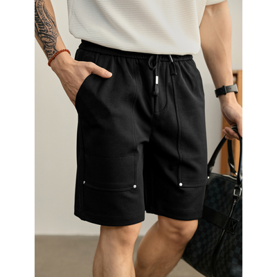 LUUD 立体剪裁口袋铆钉设计直筒五分裤男Cityboy后袋刺绣针织短裤