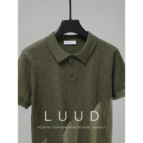 LUUD 韩系慵懒风翻领Polo衫男夏季褶皱纸感肌理T恤都市修身保罗衫