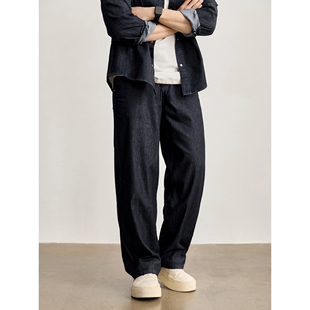 型宽松百搭休闲长裤 LUUD 男香蕉弯刀版 松紧腰系绳牛仔裤 原牛工装