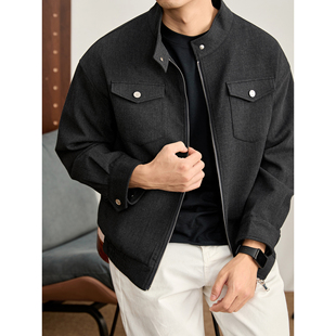 LUUD 立领外套秋冬保暖双拉链毛呢夹克 雅奢痞帅天丝羊毛混纺男士