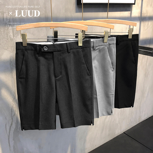 LUUD 夏新款小开叉男士短裤英伦修身复古西裤日常帅气潮流中裤子