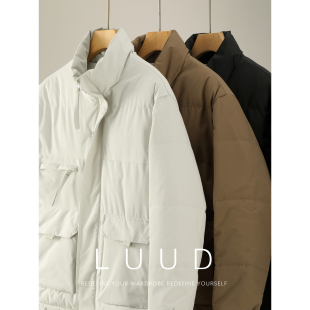 下摆抽绳设计立领面包服外套 风保暖防风棉服男士 LUUD 多口袋工装