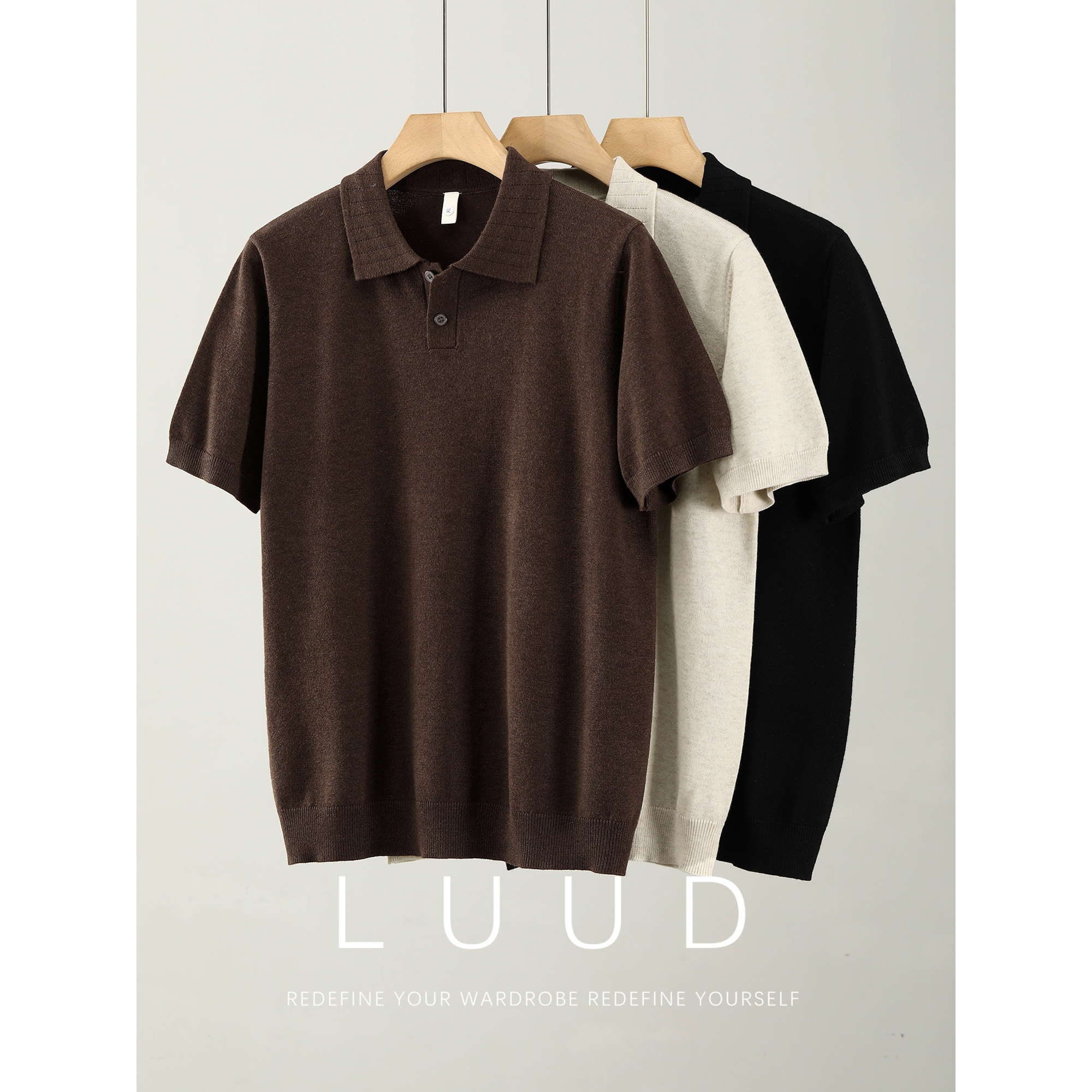 LUUD 美式老钱风羊毛混纺放翻领短袖T恤男夏日常休闲风针织POLO衫
