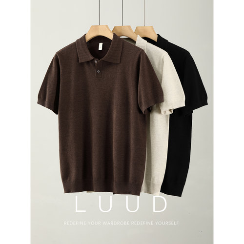 LUUD 美式老钱风羊毛混纺放翻领短袖T恤男夏日常休闲风针织POLO衫
