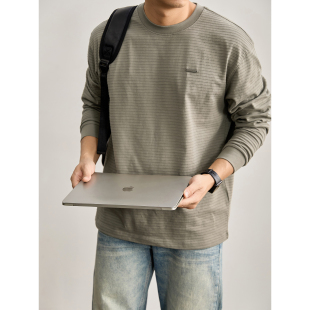 男士 体恤衫 重工立体针织纹理圆领T恤上衣 简约松弛感套头长袖 LUUD