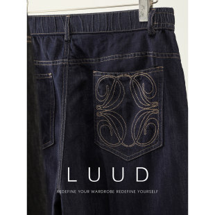 天丝莱赛尔棉混纺水洗休闲裤 男士 异色涡旋纹刺绣贴袋牛仔裤 LUUD