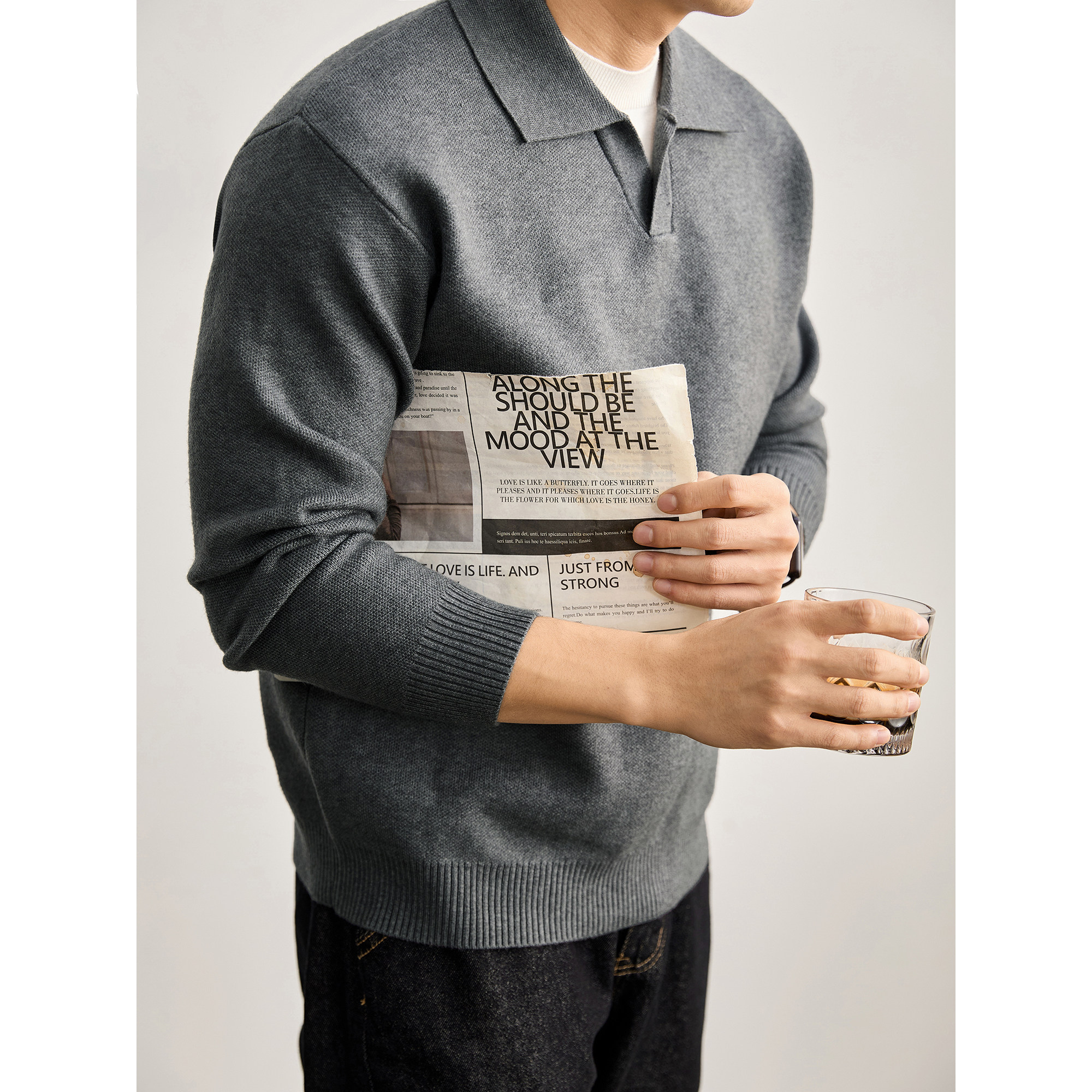 LUUD 韩版柔软POLO假两件针织衫男简约拼接轻熟内搭叠穿长袖毛衣