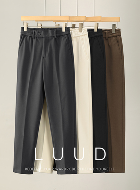 LUUD 美式复古立体裁剪小直筒休闲长裤男秋冬季保暖毛呢锥形西裤