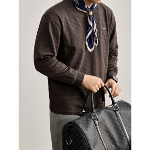 男针织坑条肌理圆领单穿打底上衣 T恤衫 LUUD 老钱风纯色棉质长袖