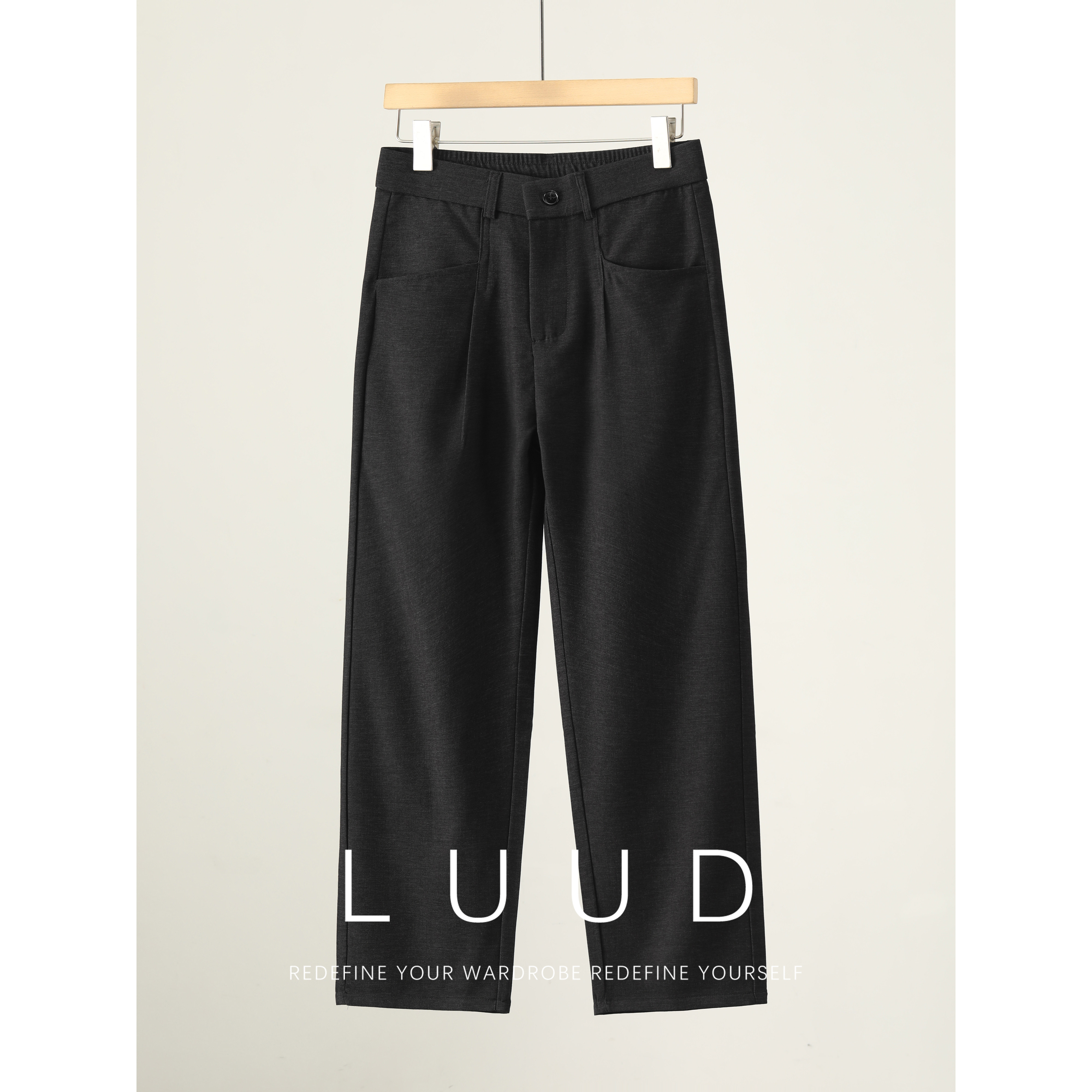 LUUD 时尚潮流立体打褶口袋直筒阔腿裤纯色百搭垂感休闲西裤男款