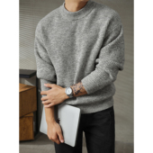 LUUD 休闲针织衫 圆领套头毛衣男士 2025秋冬保暖提花纹理百搭毛衫