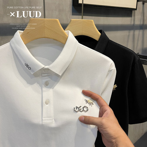 LUUD 小蜜蜂刺绣POLO衫韩版潮流百搭短袖休闲轻奢翻领保罗衫上衣