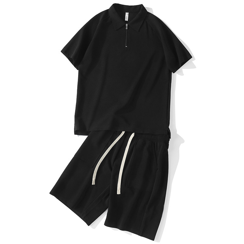 LUUD BOYS SIMPLE LOOSE RAGLAN SHOULDER PAUL SHIRT SUMMER LAPEL HALF ZIP SOLID COLOR SHORT SLEEVE POLO SHIRT TREND