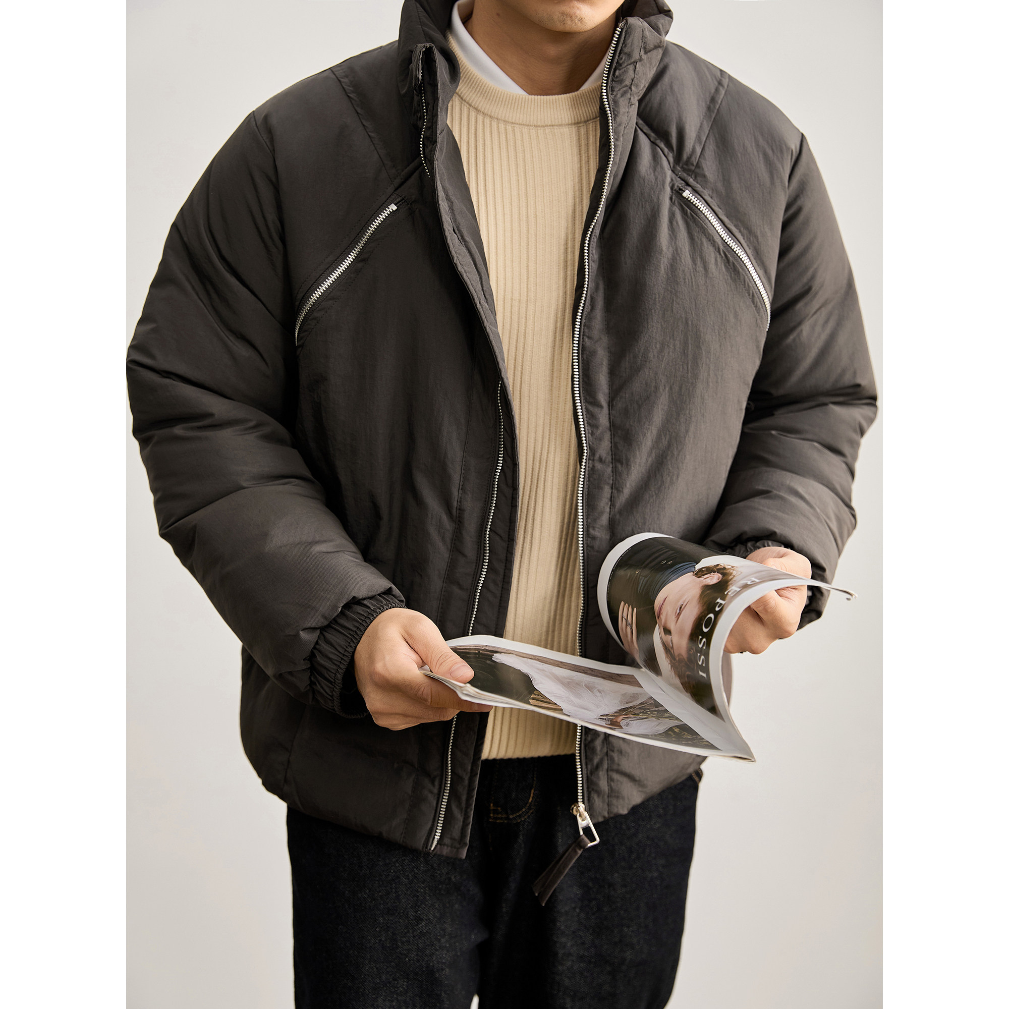 LUUD 男冬季保暖防风机能风棉衣拉链结构设计大口袋立领棉袄外套