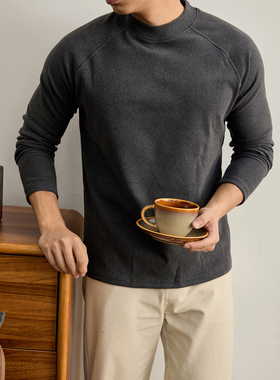 LUUD 高品质德绒保暖套头打底衫拼接线条插肩袖半高领长袖T恤男款