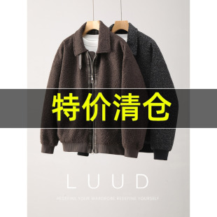 特价 保暖软糯泰迪绒夹棉外套 复古格纹拼接双拉链棉服夹克男冬季