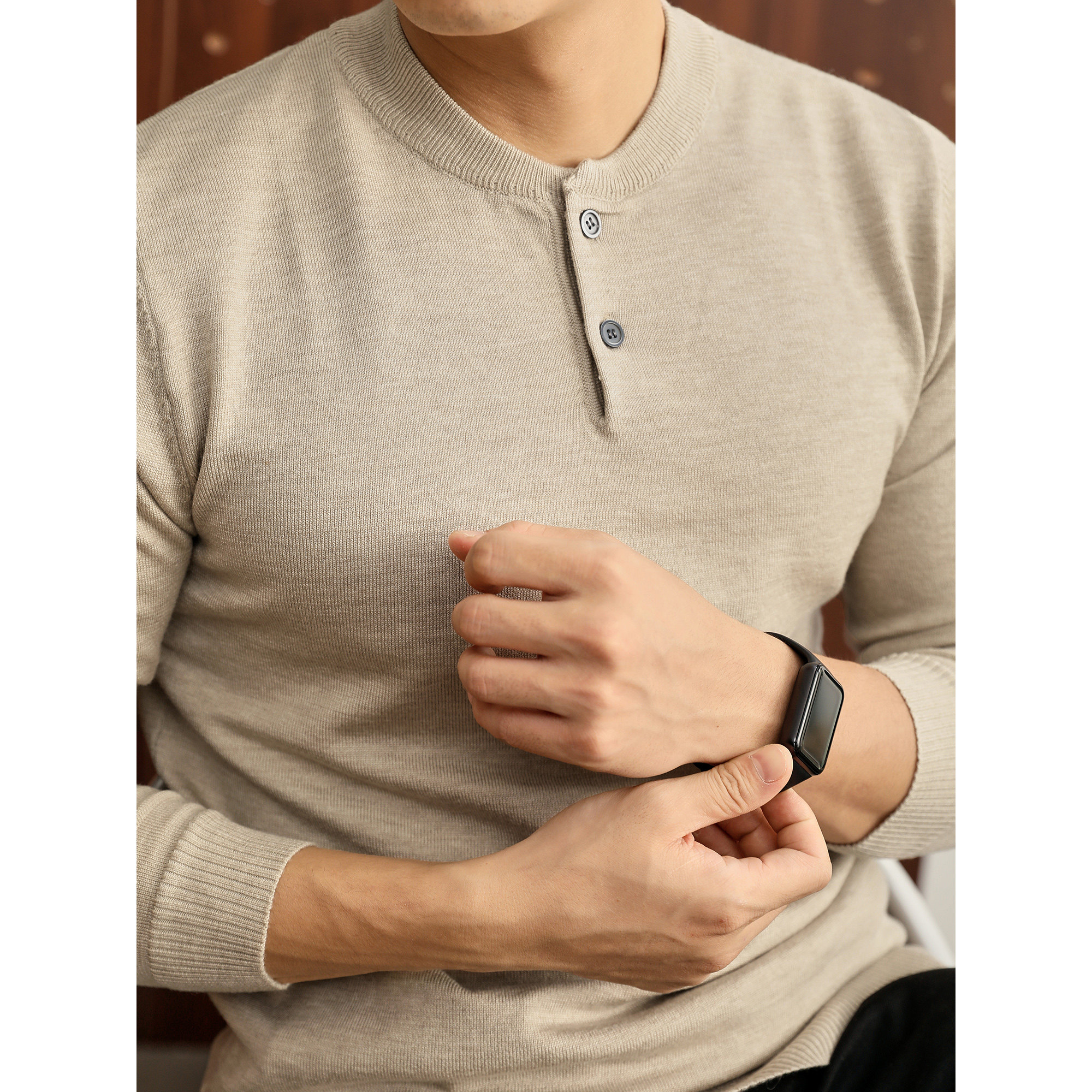 LUUD 老钱质感羊毛混纺修身内搭针织衫轻奢百搭亨利领长袖毛衣男,男装,针织衫/毛衣,淘宝优惠券,粉丝福利购,淘宝优惠卷