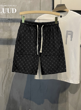 LUUD 字母满印印花裤子潮牌轻奢松紧腰裤子抽绳短裤休闲直筒中裤