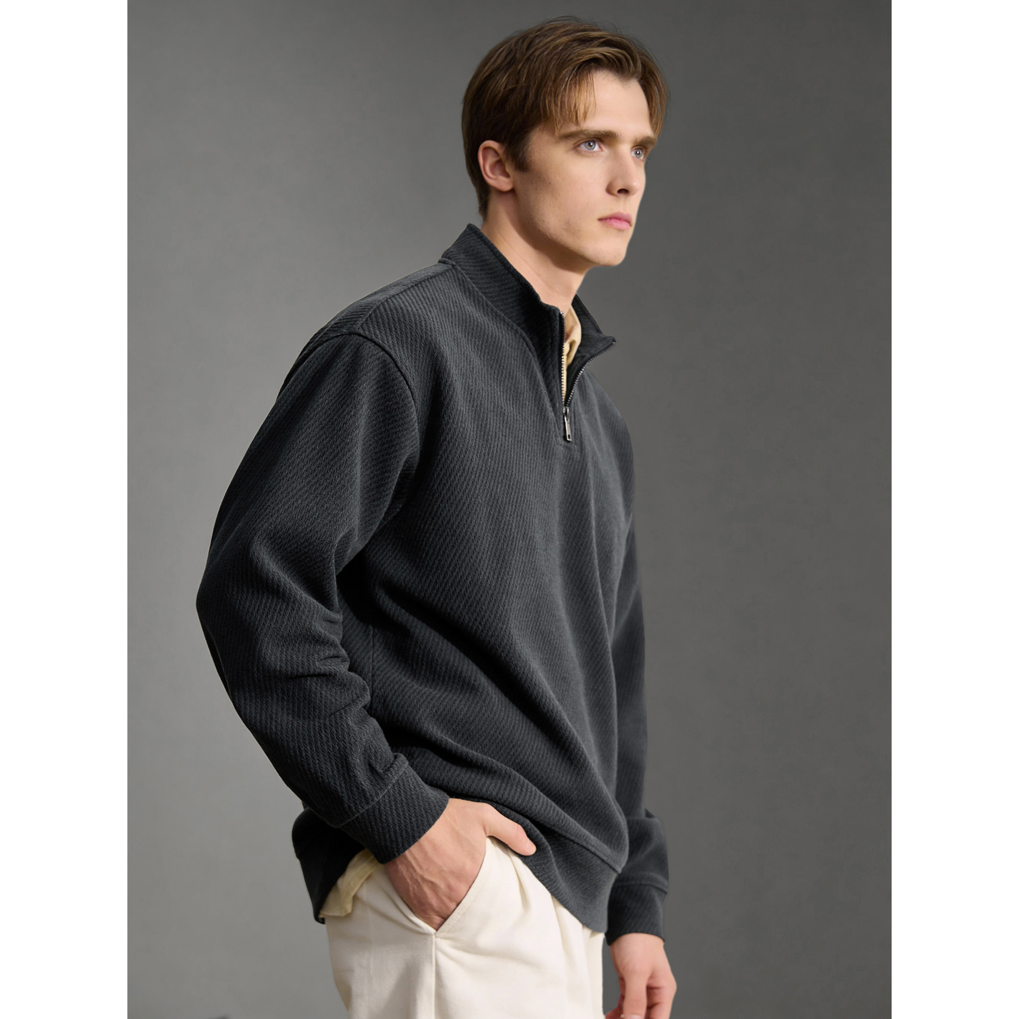 LUUD 半拉链复古秋冬松弛感长袖T恤重磅550g卫衣套头立领斜纹上衣,男装,卫衣,淘宝优惠券,粉丝福利购,淘宝优惠卷