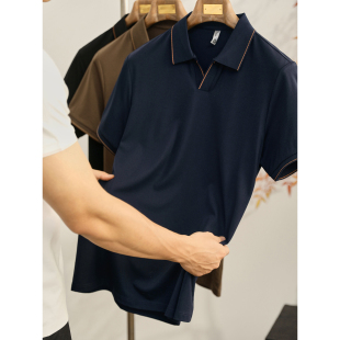 LUUD 撞色辑明线翻领POLO衫男款夏季垂坠感人棉简约修身短袖T恤衫