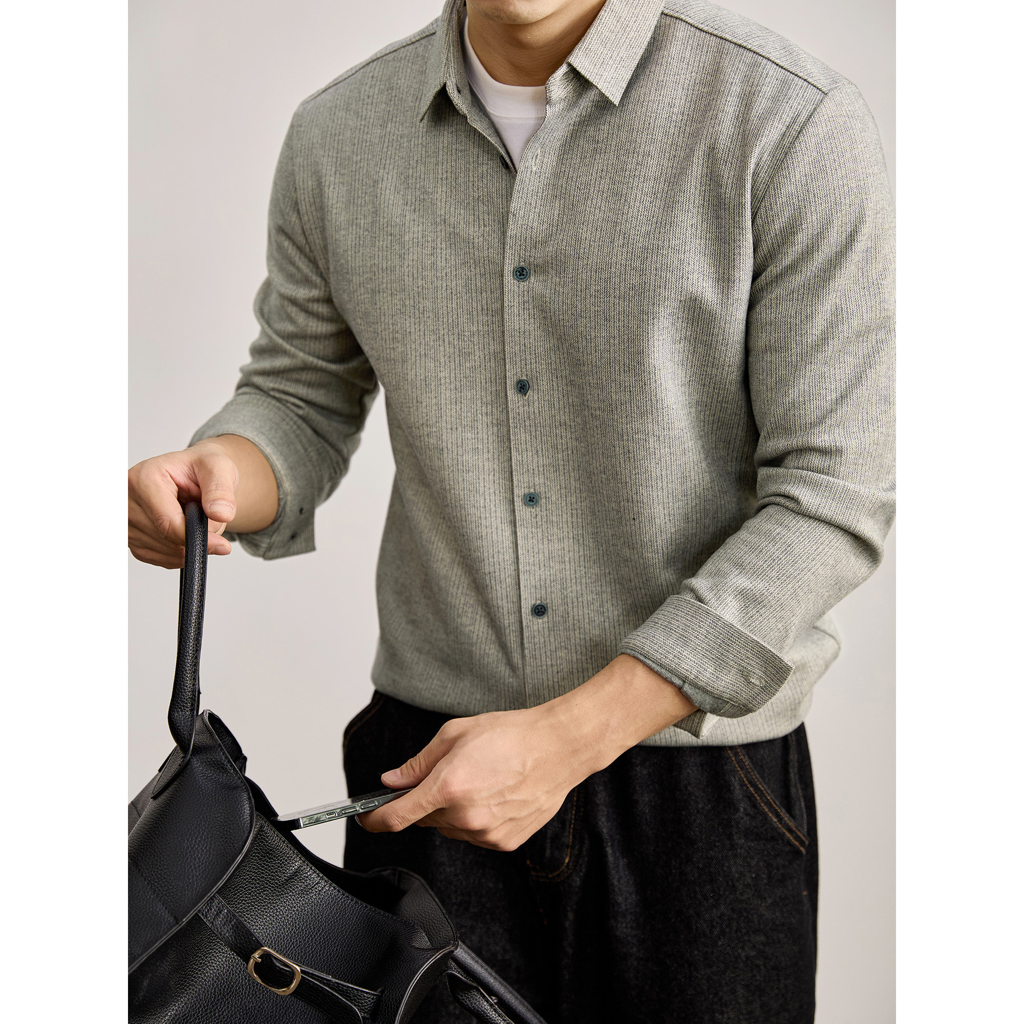 LUUD 竖纹肌理感翻领长袖衬衫男士轻熟松弛弧形下摆纽扣衬衣外套,男装,衬衫,淘宝优惠券,粉丝福利购,淘宝优惠卷