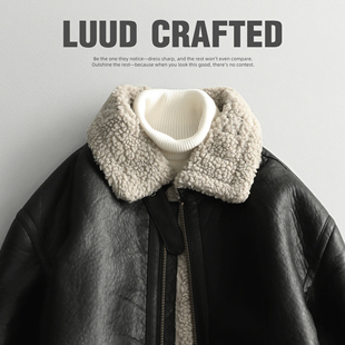 LUUD 加厚机车服潮牌Pu皮夹克羊羔毛痞帅皮衣 皮毛一体外套男冬季
