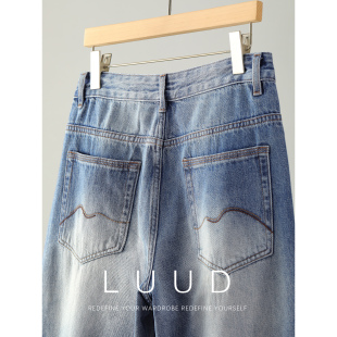 水洗磨白猫须纹理潮流牛仔裤 春季 男士 百搭直筒休闲长裤 个性 LUUD