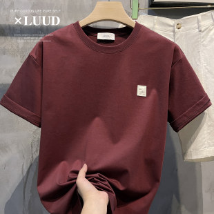 新品 LUUD 纯色小标签设计T恤男士 圆领上衣夏季 简约文艺风外穿体恤