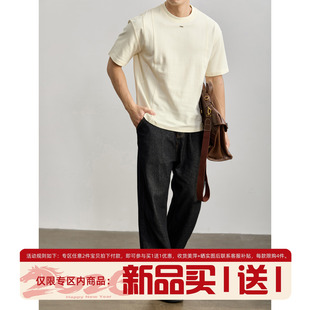 解构分割线拼接亲肤棉短袖 饰圆领T恤衫 男 都市休闲字母小标装 LUUD