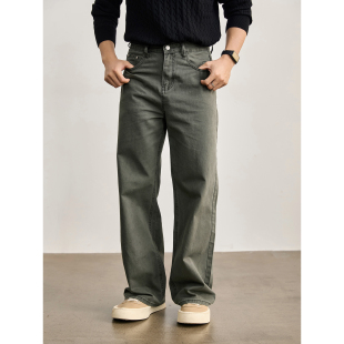 100%纯棉水洗石磨宽松直筒版 纯色休闲长裤 型牛仔裤 时尚 男士 LUUD
