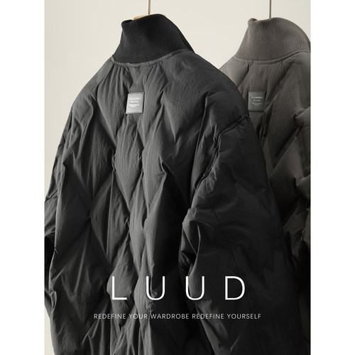 LUUD 潮牌字母小皮标针织立领羽绒服男士白鸭绒保暖防风夹克外套