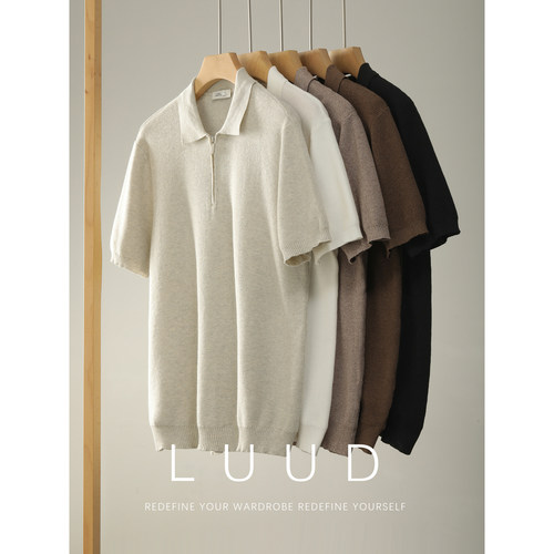 LUUD 夏季奢华儒雅短袖T恤男舒适水洗棉老钱格调半拉链针织POLO衫