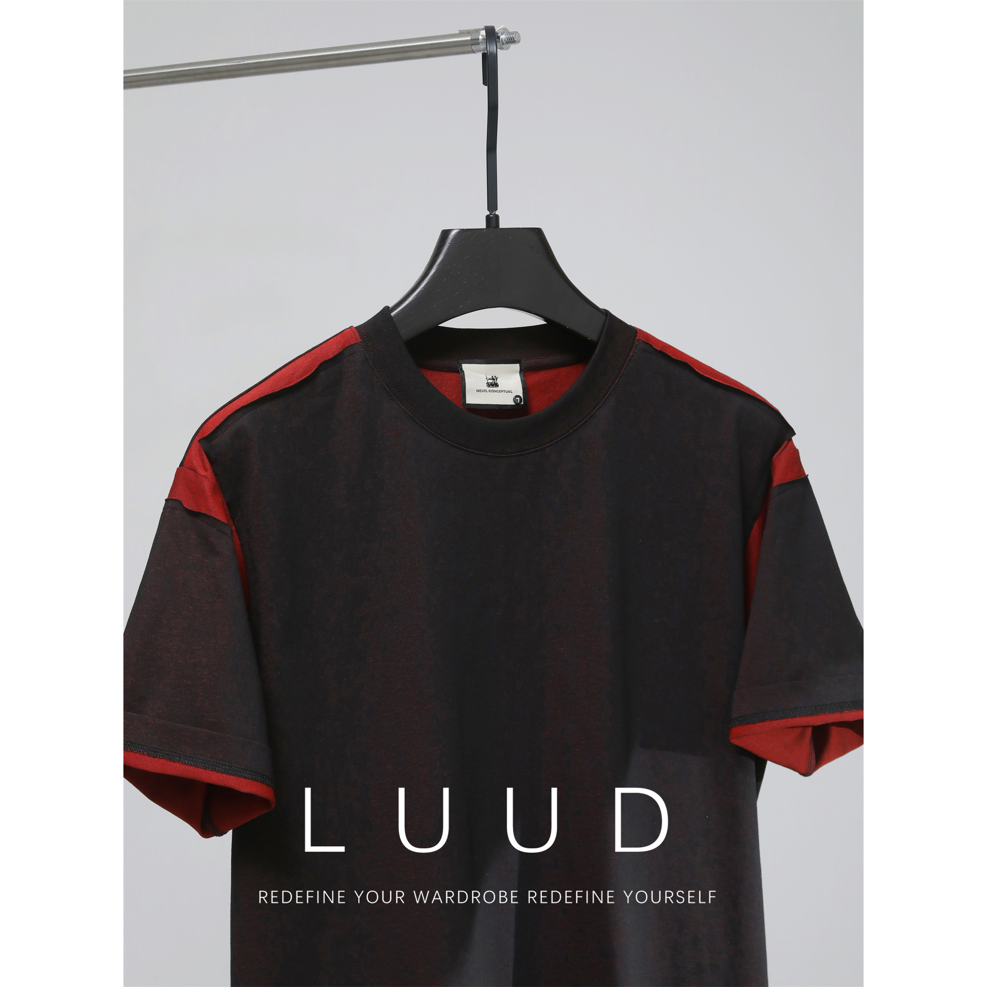 LUUD 拼接双色设计感T恤男冰感棉透气微宽体恤潮牌百搭圆领短袖衫
