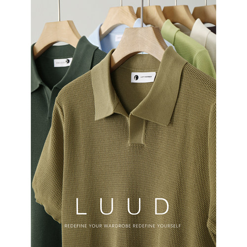 LUUD 波浪肌理感男士针织翻领短袖T恤衫夏凉感冰爽丝海鸥领POLO衫