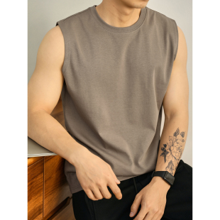 T恤纯色休闲款 运动简约无袖 透气上衣潮流弹力小圆领背心 夏季 LUUD