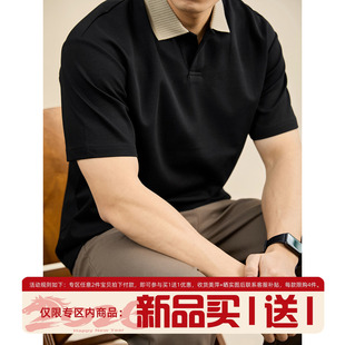 上衣 T恤男撞色拼接坑条针织领休闲Polo衫 LUUD 轻奢极简曼巴棉短袖