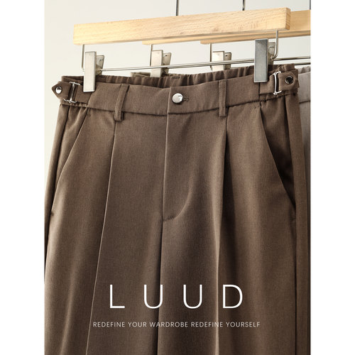 LUUD 收紧腰扣设计立体裁剪直筒长裤男裤口褶边免熨烫垂感休闲裤