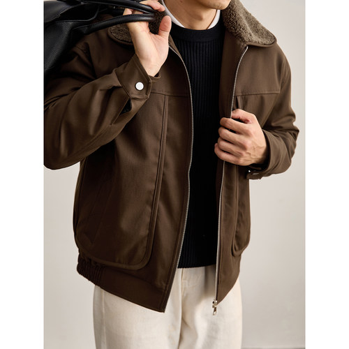 LUUD 轻熟风羊羔毛拼接领羽绒服85白鸭绒分割口袋保暖工装外套男