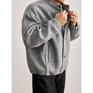 毛呢夹克男慵懒磨毛外套 简约纯色羊毛混纺小立领短宽款 LUUD 时尚